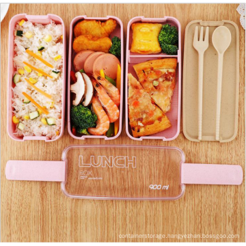 school wheat straw three layer lunch box set